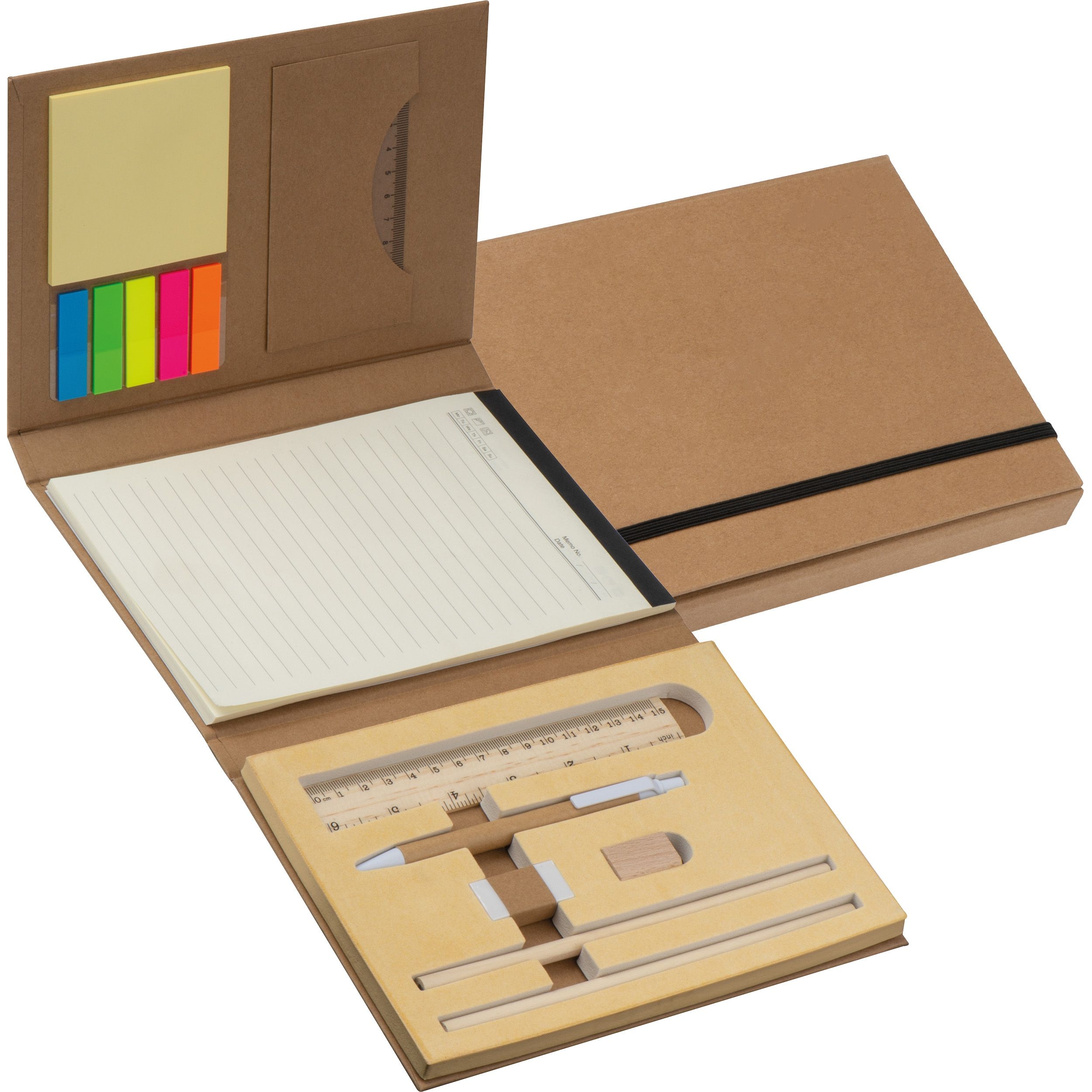 MA21194-01Schreibmappe mit Lineal_ Schreibblock und Haftmarkern CALVIN_ braun