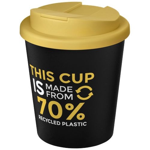 PF210455-4Americano® Espresso Eco 250 ml recycelter Isolierbecher mit auslaufsicherem Deckel _ schwarz_gelb