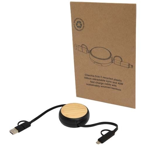 PF124419-2Chechia 100cm 5-in-1 Kabel aus recyceltem Kunststoff_ einziehbar_ fuer Datenuebertragung und 45W Schne