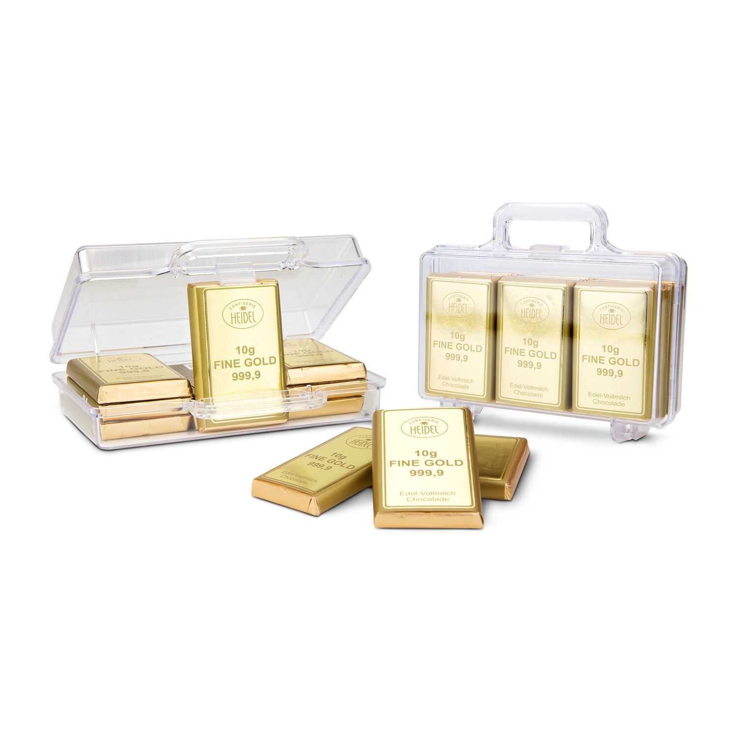 RP2024Geschenkartikel_ Goldkoffer mit 12 Goldbarren_ Edelvollmilch-Schokolade _120 g_