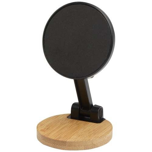 PF124463-2Alcor Klappbare magnetische Smartphonehalterung aus recyceltem Kunststoff mit Bambusdetails_ schwarz