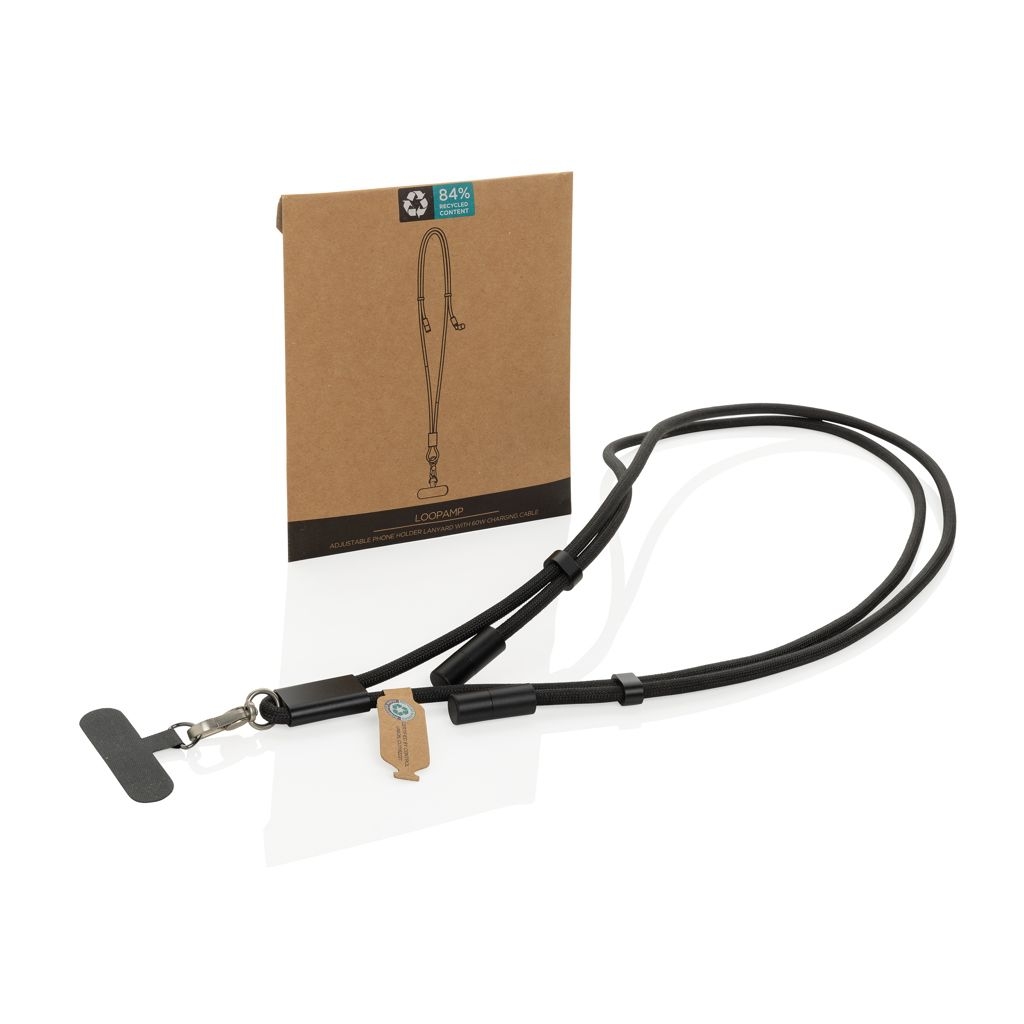 XDP302.53-01LoopAmp verstellbares 160cm 60W Telefonkabel aus RCS rPET_ schwarz