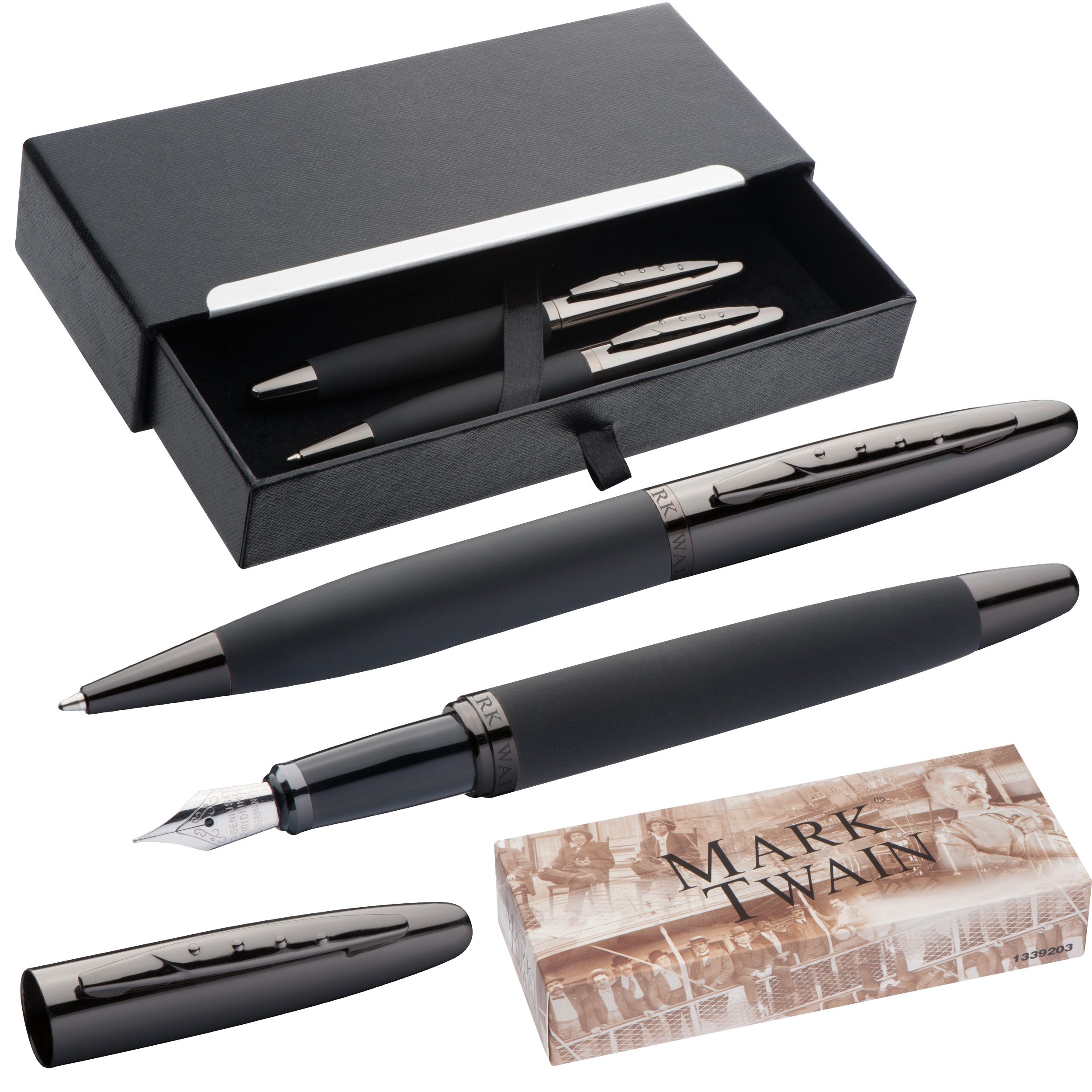 MA13392-03Mark Twain Schreibset aus Metall_ schwarz