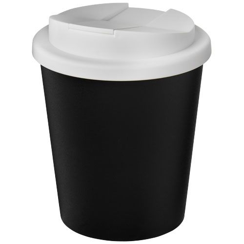 PF210455-1Americano® Espresso Eco 250 ml recycelter Isolierbecher mit auslaufsicherem Deckel_ schwarz_weiss