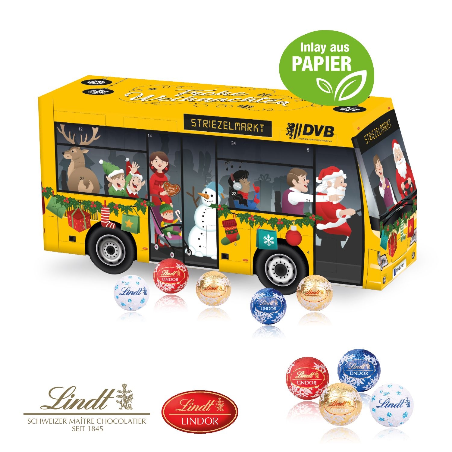 CD553563D Adventskalender _Bus_ mit Lindt Schokolade mit Papier-Inlay