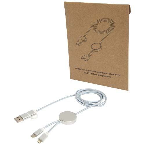PF124425-3Alasia 150 cm 5-in-1 Kabel aus recyceltem Kunststoff fuer Datenuebertragung und 27W Schnellladung_ sil
