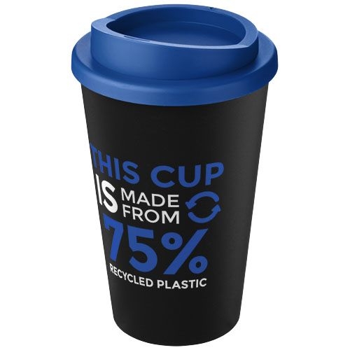 PF210422-8Americano® Eco 350 ml recycelter Becher_ schwarz_mittelblau