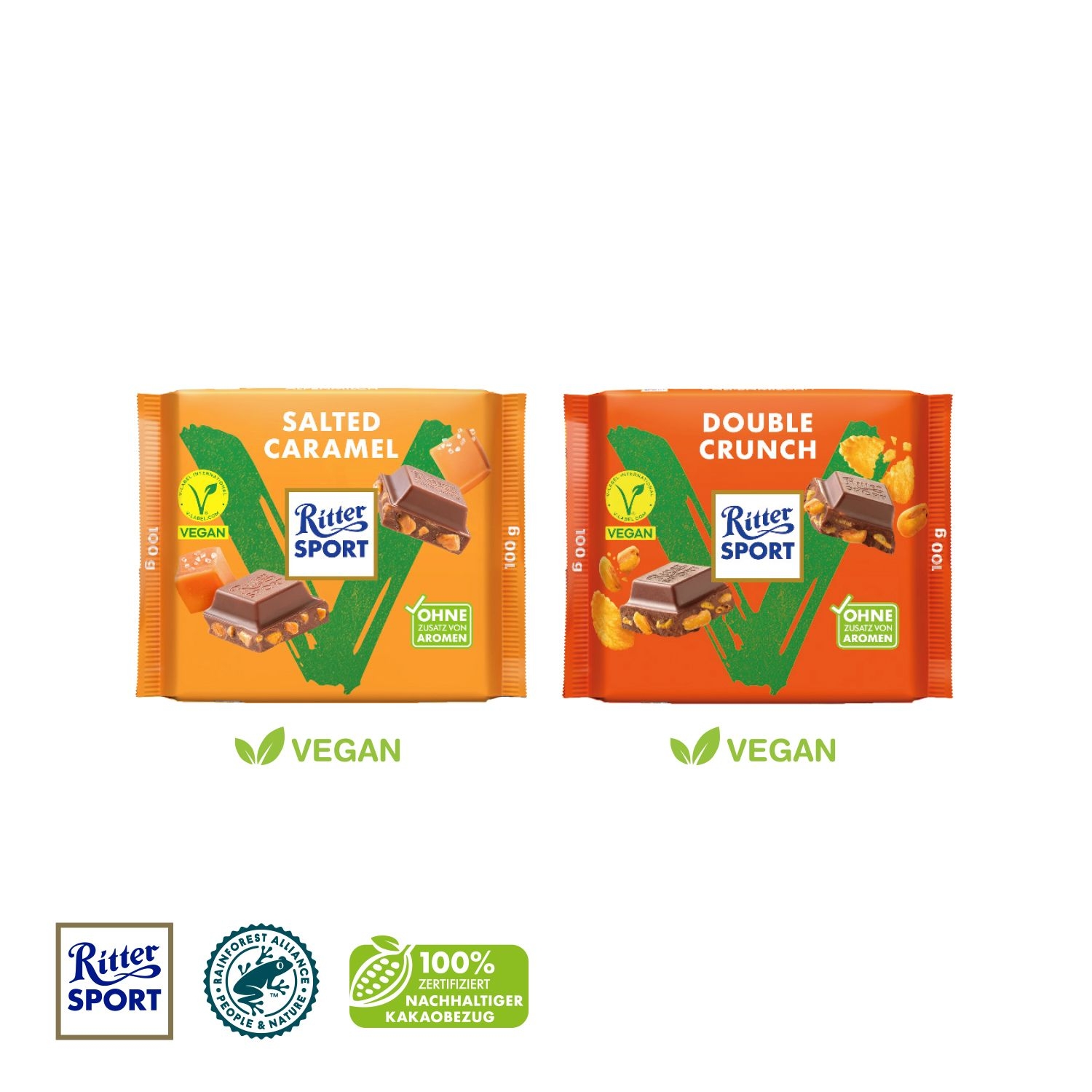 CD91743-02Ritter SPORT _Vegan_ mit Werbebanderole_ Ritter Sport 100g_ Double Crunch