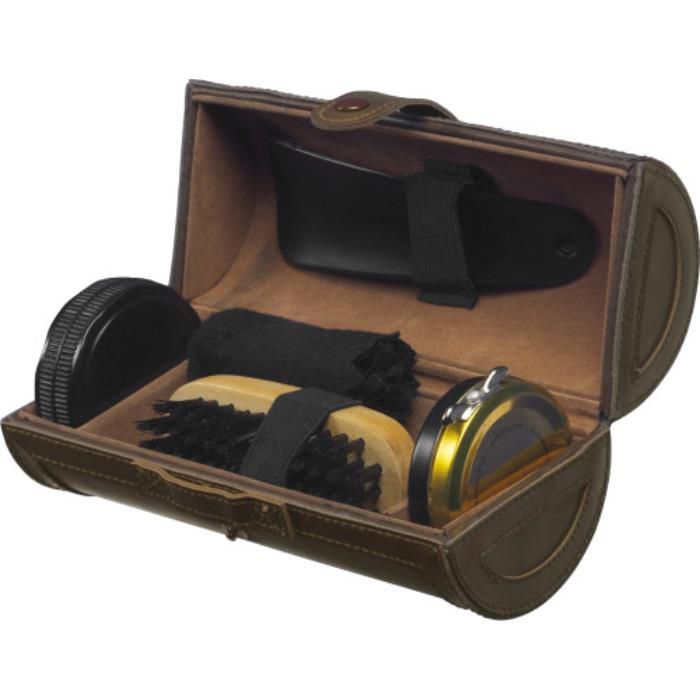 GI3836-11Schuhputzset in Kunstleder-Rolle Mario_ Braun