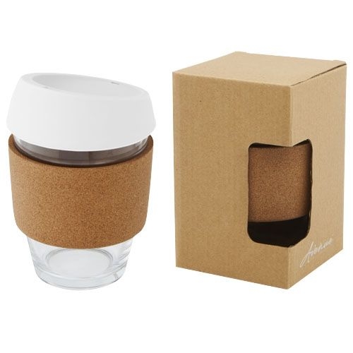 PF100665-1Lidan 360 ml Becher aus Borosilikatglas mit Korkgriff und Silikondeckel_ weiss