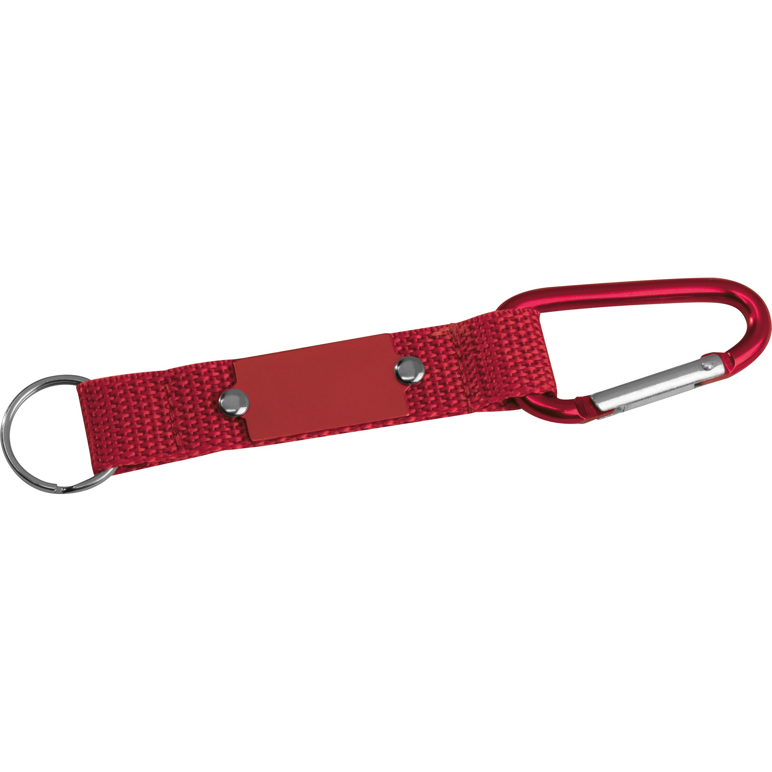MA91168-05Schluesselanhaenger mit Karabiner und Plaettchen aus Metall_ rot