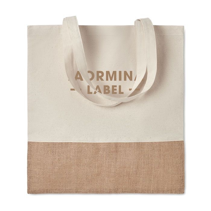 MO9518-13India Tote Einkaufstasche mit Jutebesatz_ Beige