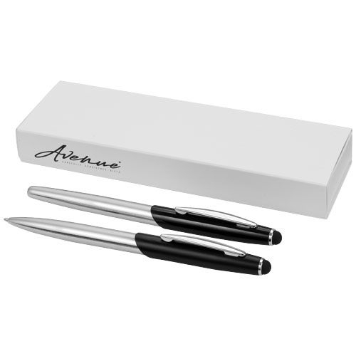PF106670-1Geneva Stylus Kugelschreiber- und Tintenrollerset _blaue Mine_ silber_schwarz
