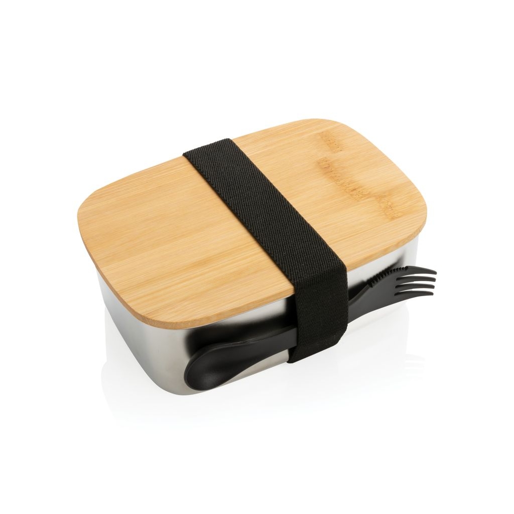 XDP269.62-2Stainless Steel Lunchbox mit Bambus-Deckel und Goeffel_ silber