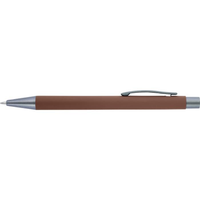 GI8298-11Kugelschreiber mit Softtouch-Oberflaeche und Glanzgravur Emmett_ Braun