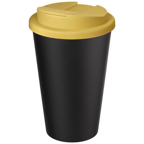 Americano® Eco 350 ml recycelter Becher mit auslaufsicherem Deckel, gelb,schwarz