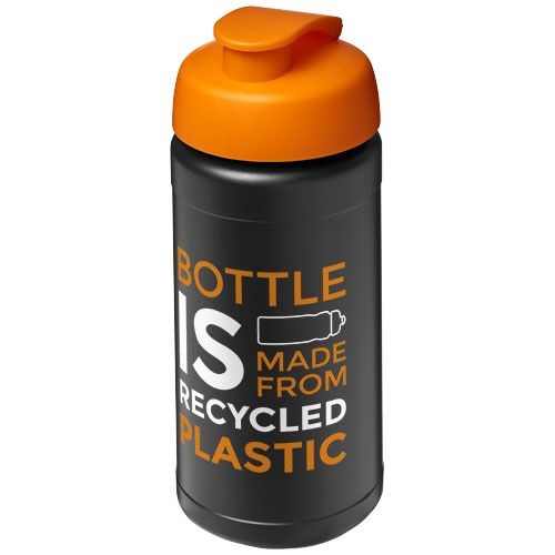 PF210461-11Baseline 500 ml recycelte Sportflasche mit Klappdeckel _ schwarz_orange
