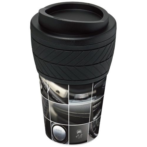 PF210088Brite-Americano® 350 ml Isolierbecher mit Schutzring Reifen-Design