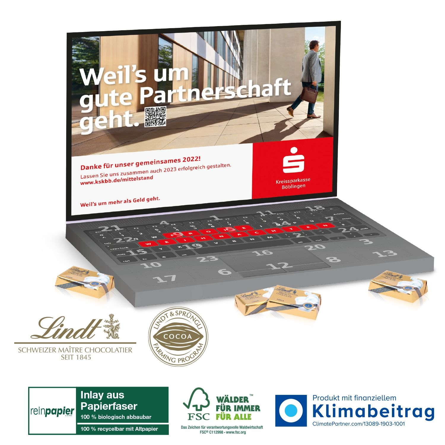 CD55336Adventskalender „Laptop“ Lindt Organic mit Lindt Schokotaefelchen