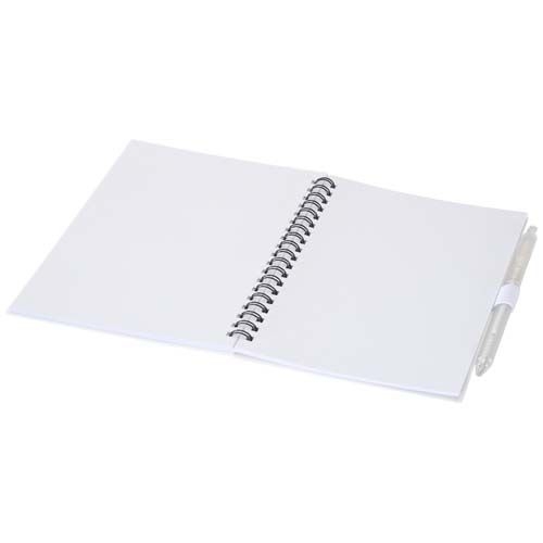 PF106298-1Niove Softcover Notizbuch aus recyceltem Kunststoff mit Kugelschreiber _blaue Mine_ weiss