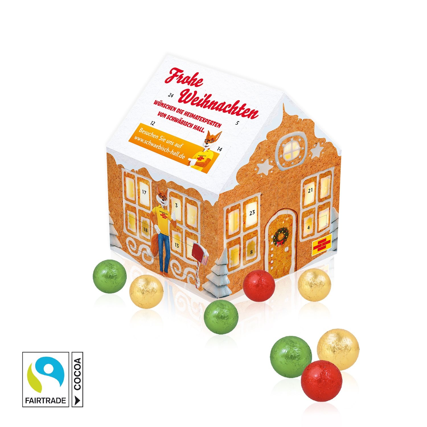 CD95186Adventskalender _Weihnachtshaus_ Classic mit Fairtrade® Schokolade
