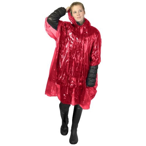 PF109417-3Mayan Regenponcho mit Aufbewahrungstasche aus recyceltem Kunststoff_ rot