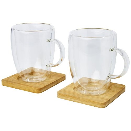 PF113316-1Manti 2-teiliger 350 ml doppelwandiger Glasbecher mit Bambusuntersetzer_ transparent_natural