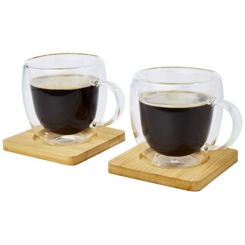 PF113315-1Manti 2-teiliger 250 ml doppelwandiger Glasbecher mit Bambusuntersetzer_ transparent_natural