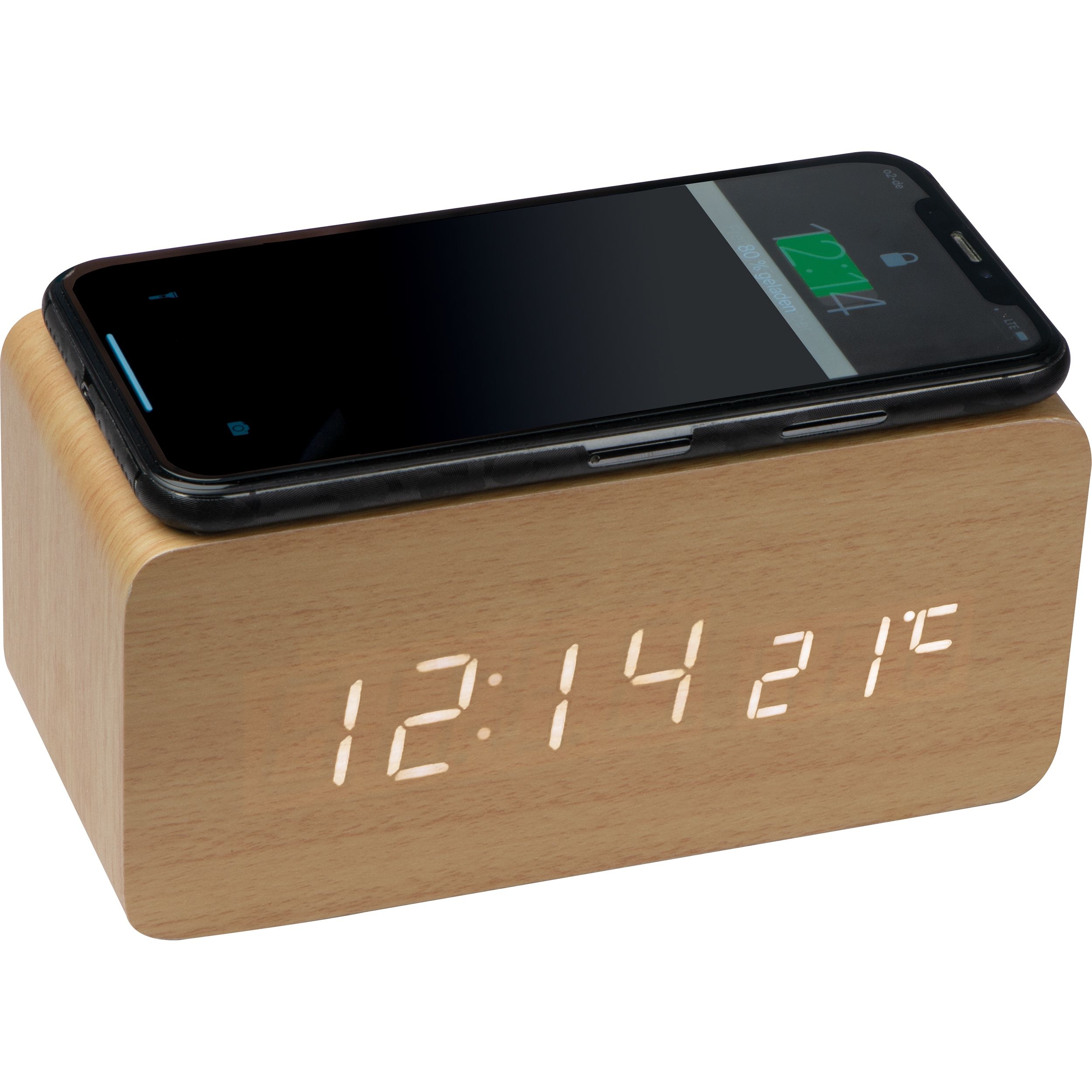 MA31515-13Schreibtischuhr mit intergriertem Wireless Charger_ beige