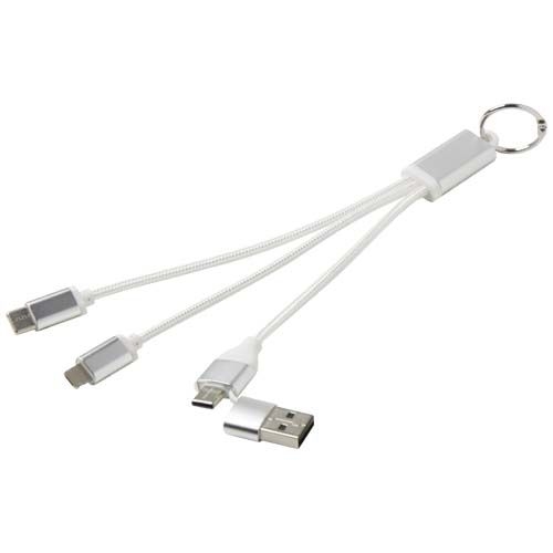 PF124382-3Metal 4-in-1 Ladekabel aus recyceltem Aluminium mit Schluesselanhaenger_ silber