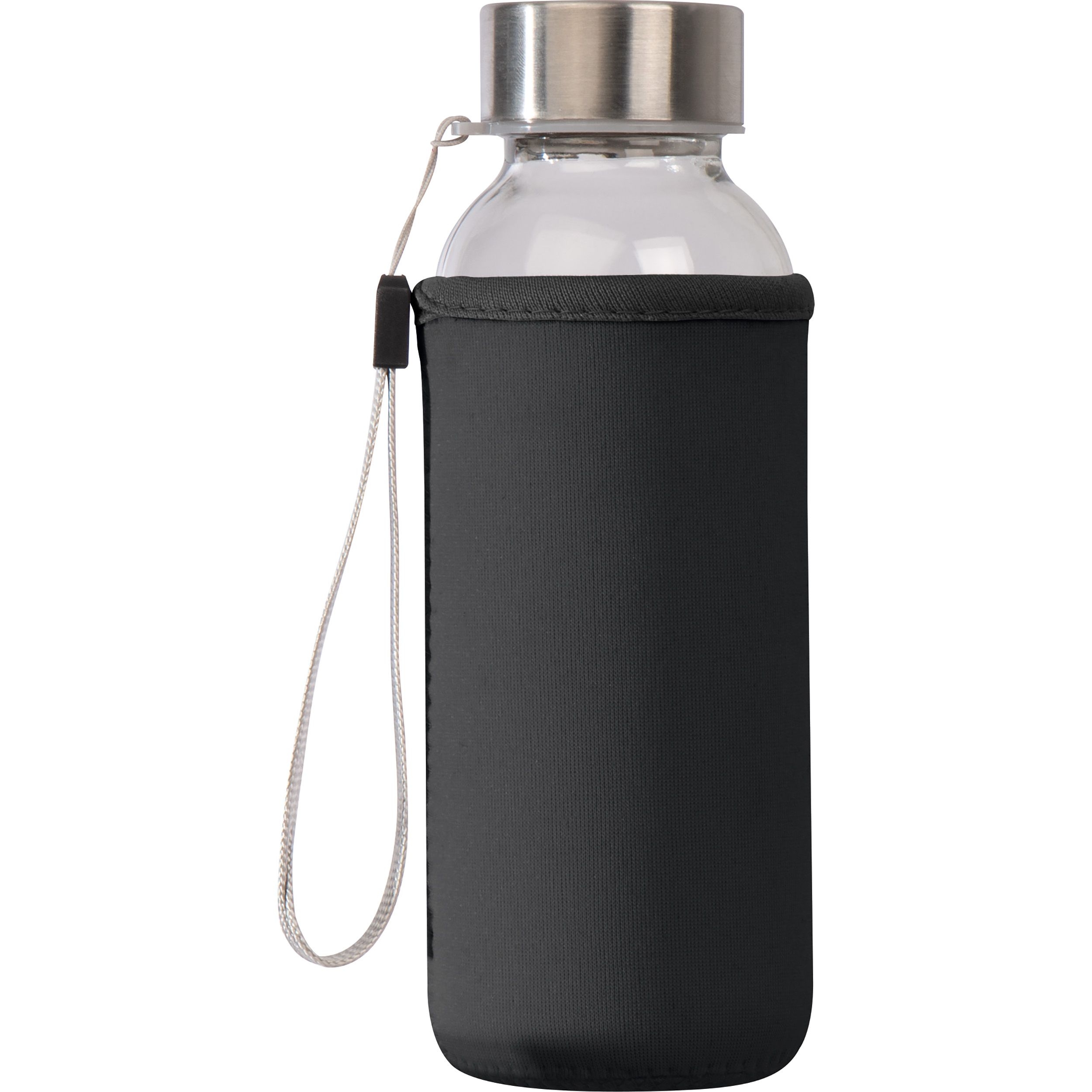 MA60985-03Trinkflasche aus Glas mit Neoprenueberzug_ 300ml_ schwarz