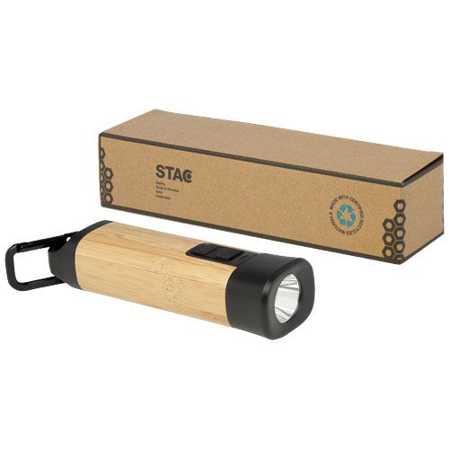 Kuma Taschenlampe aus Bambus und recyceltem RCS Kunststoff mit Karabinerhaken, natur