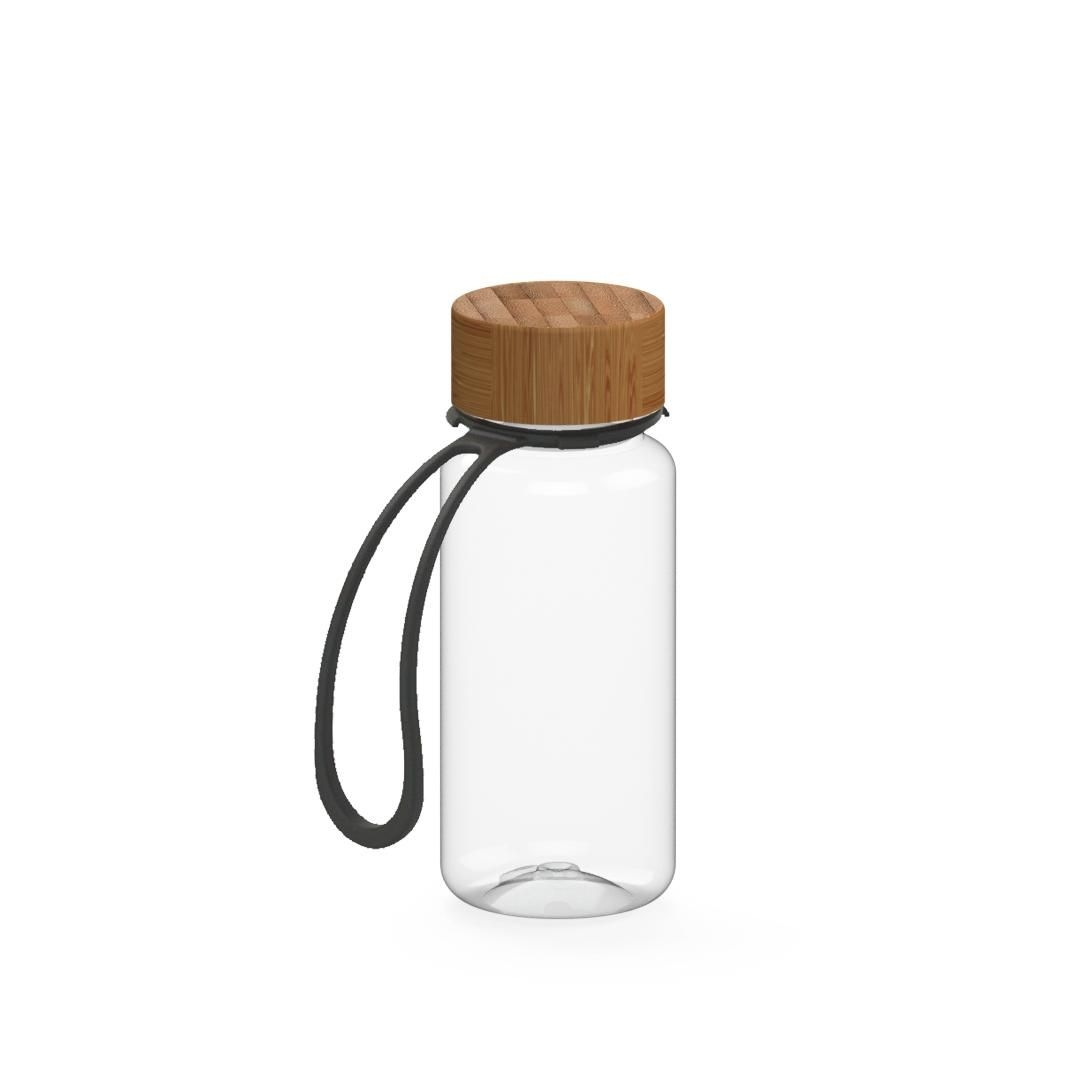 EL01249-1Trinkflasche _Natural_ 400 ml_ inkl. Strap_ transparent_ schwarz