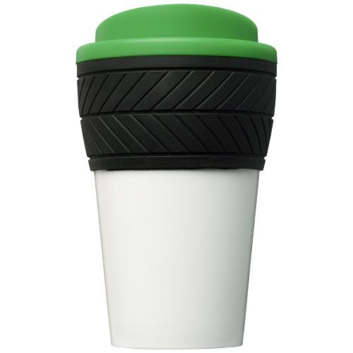 PF210088-7Brite-Americano® 350 ml Isolierbecher mit Schutzring Reifen-Design_ gruen