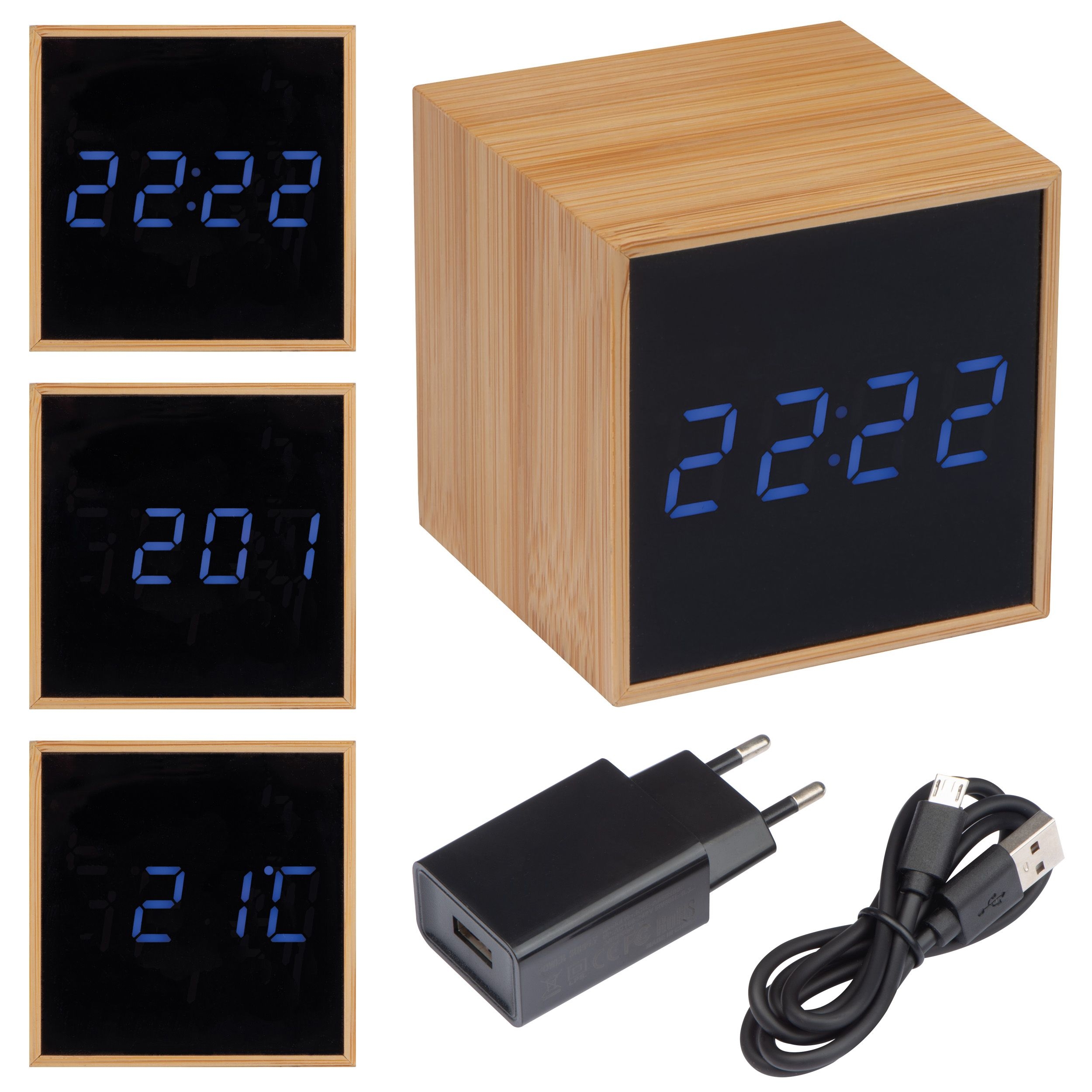 MA42462-13Tischuhr mit schwarzem Display und blauer LED Anzeige_ beige
