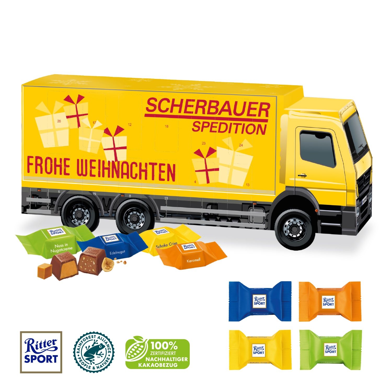 CD951523D Adventskalender _LKW_ mit Ritter SPORT Schokowuerfel