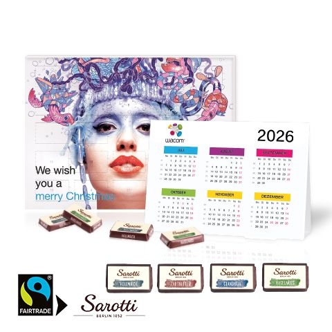 CD95333„2 in 1“ Marken-Adventskalender Sarotti mit Jahresplaner