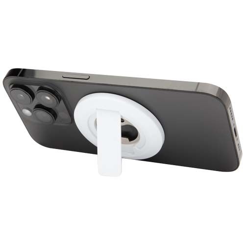 PF124461-1Ain Magnetische Smartphonehalterung  aus recyceltem Kunststoff mit Flaschenoeffner _ weiss