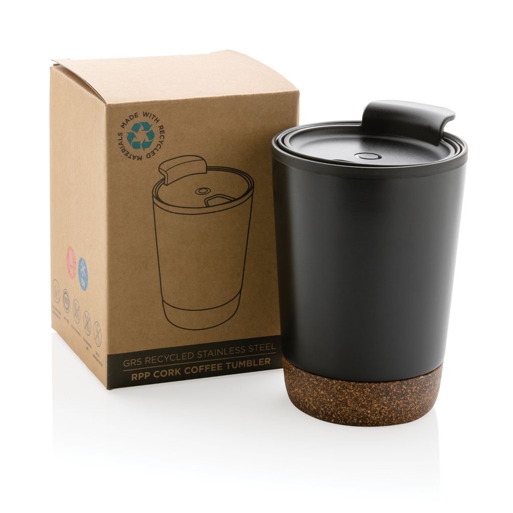 XDP435.07-1RCS recycelter Edelstahl-Kaffeebecher mit Kork_ schwarz