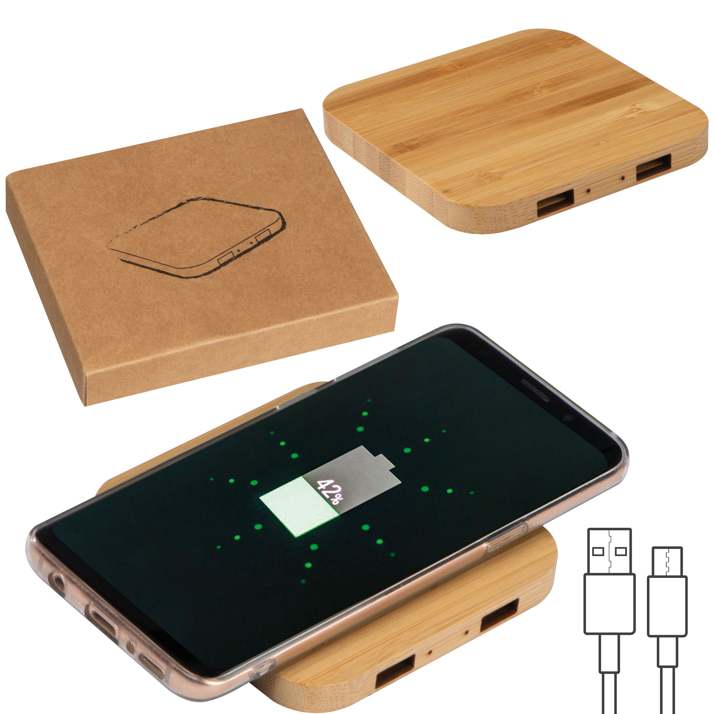 MA31455-13Wireless Charger aus Bambus mit 2 USB Hubs ROMAN_ beige
