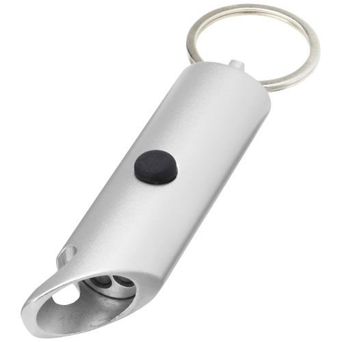 Flare IPX-LED-Lampe und Flaschenöffner aus recyceltem Aluminium mit Schlüsselanhänger, silber