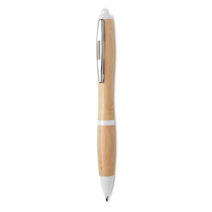 MO9485-06Rio Bamboo Druckkugelschreiber ABS_Bambus_ Weiss