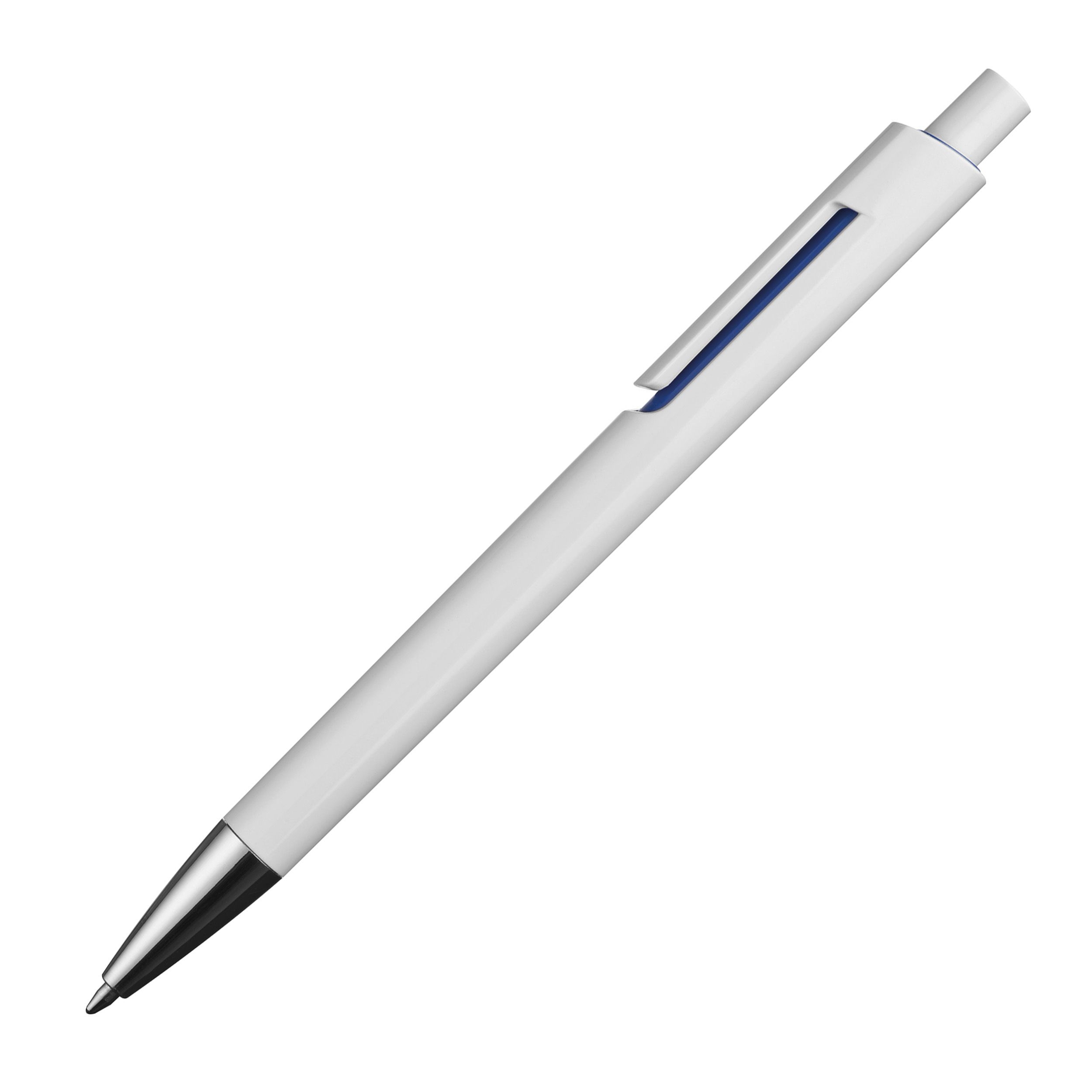 MA13537-04Weisser Kugelschreiber mit farbigen Applikationen _ blau
