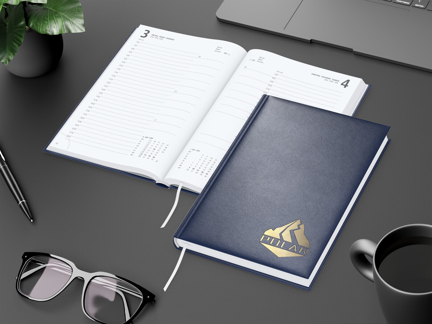 GE0061-DUGTageskalender Advance_ dunkelblau_ Goldpraegung