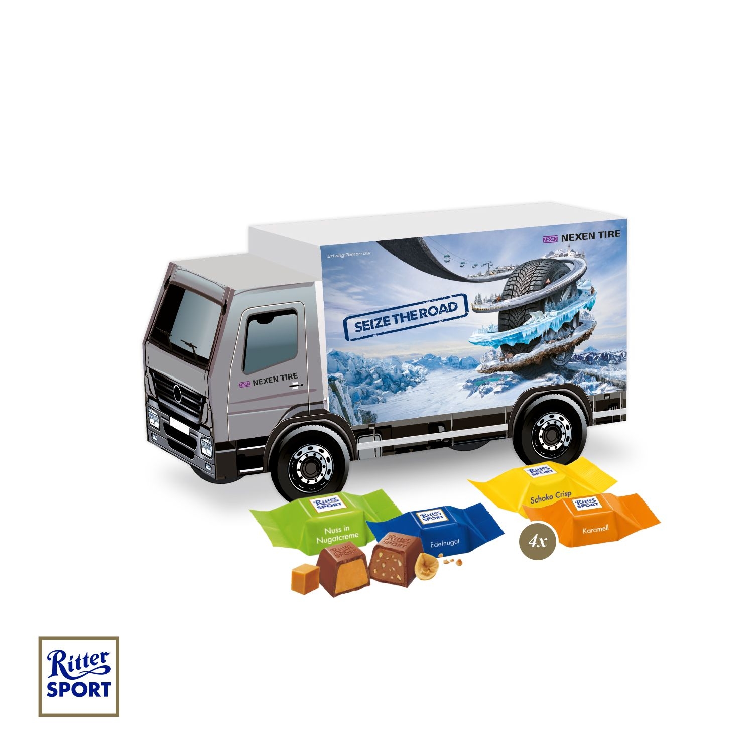 CD955413D Praesent LKW mit Ritter SPORT Schokowuerfel