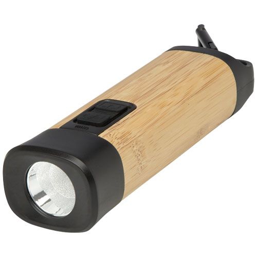 Kuma Taschenlampe aus Bambus und recyceltem RCS Kunststoff mit Karabinerhaken, natur