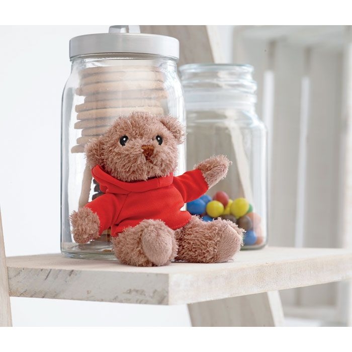 MO7375-05Johnny Teddybaer mit Hoody_ Rot