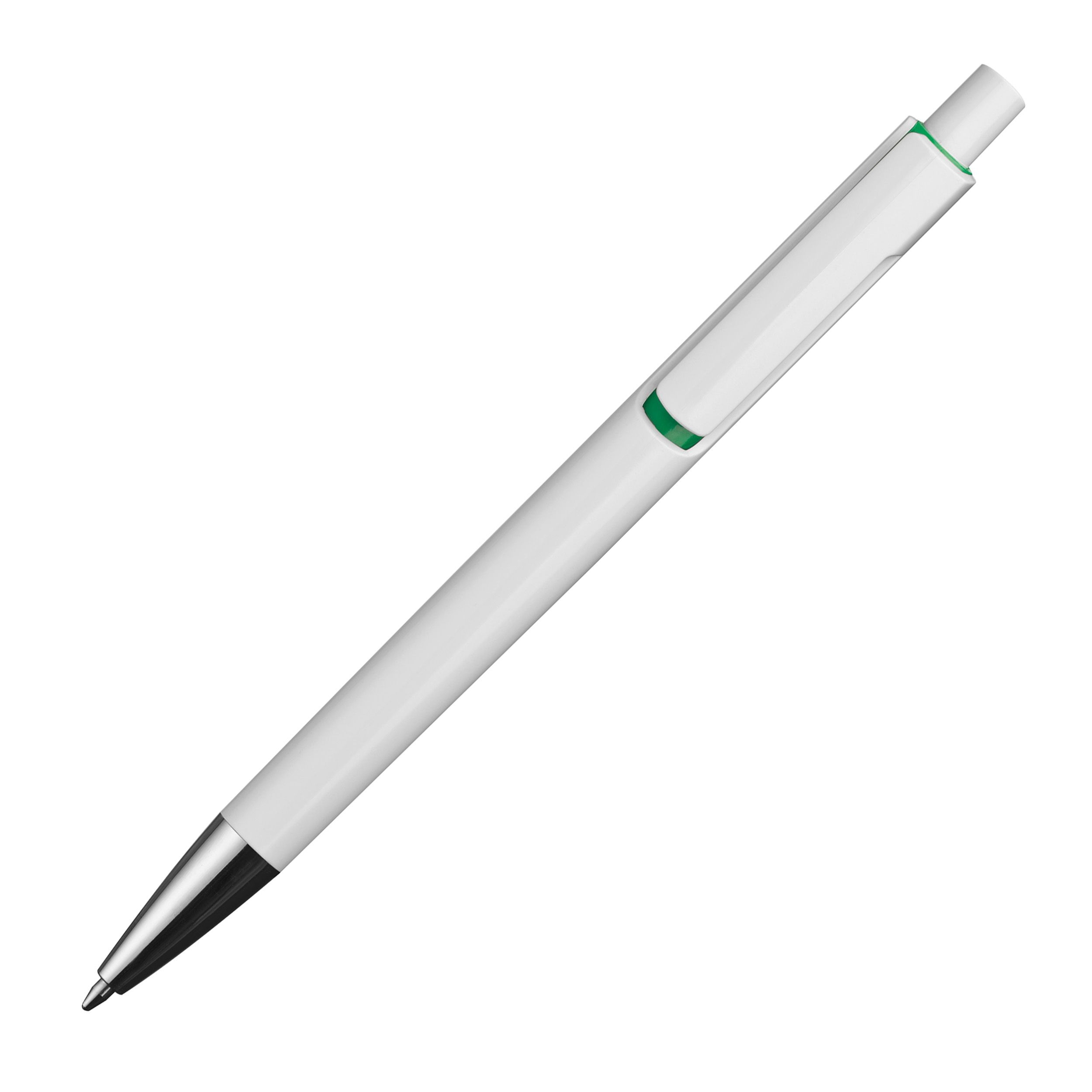 MA13537-09Weisser Kugelschreiber mit farbigen Applikationen _ gruen