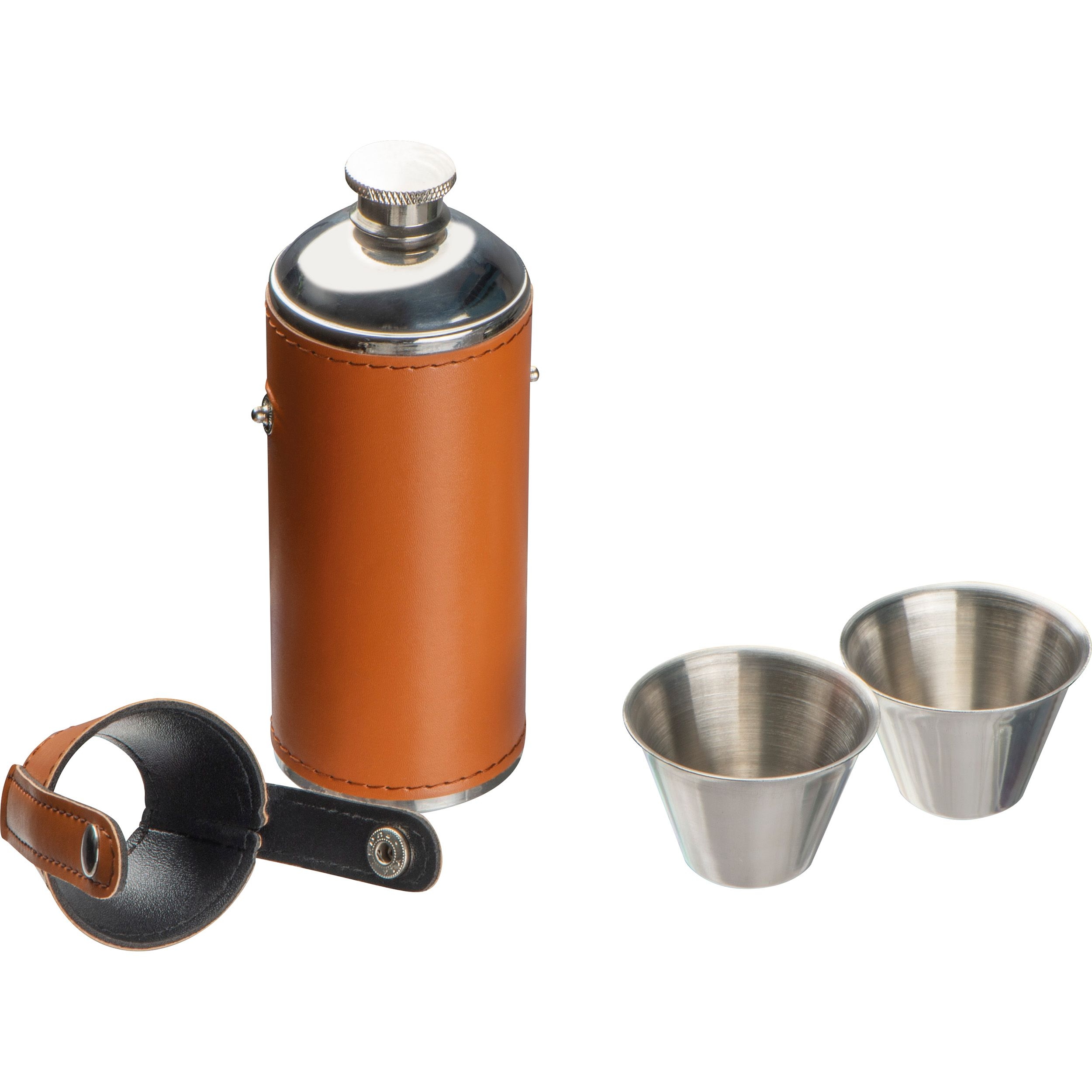 MA83257-01Flachmann aus Edelstahl mit 2 Pinnchen_ braun