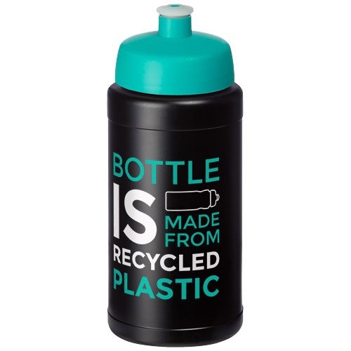 PF210444-13Baseline Recycelte Sportflasche_ 500 ml_ schwarz_aquablau